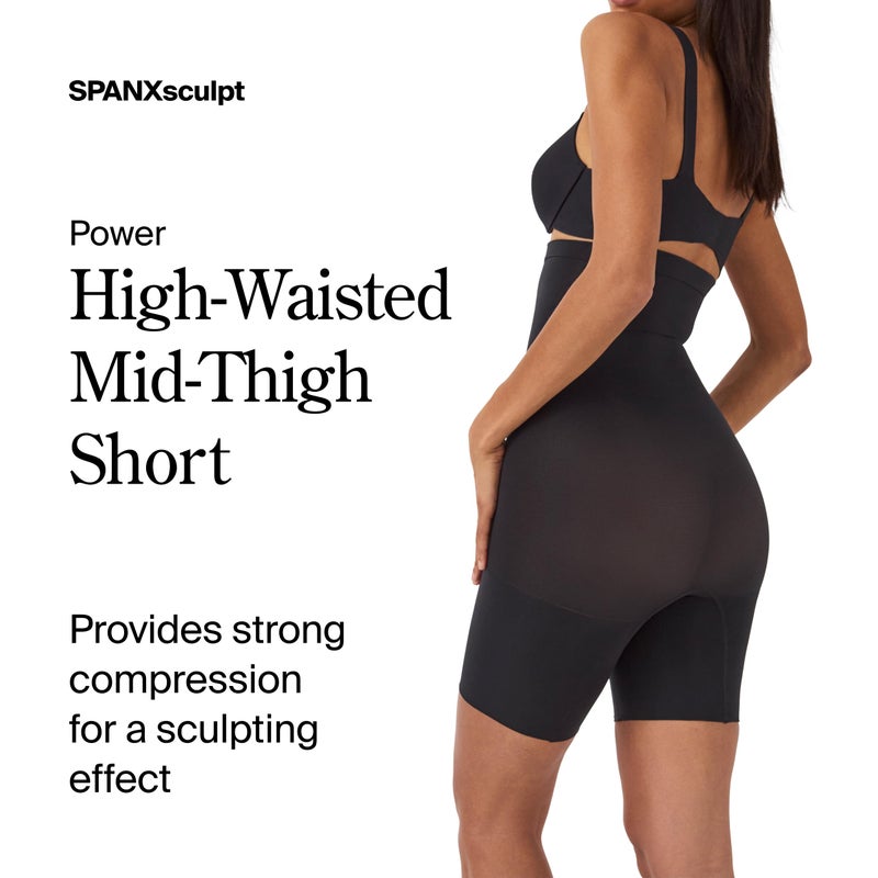 SPANX SPANXsculpt Power Series High-Waisted Mid-Thigh Short - Lightweight, All-Day Comfort - Core Control Shapewear - Very Black - Large - Image 2